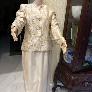 Larry Levine Cream and Gold Midi Dress